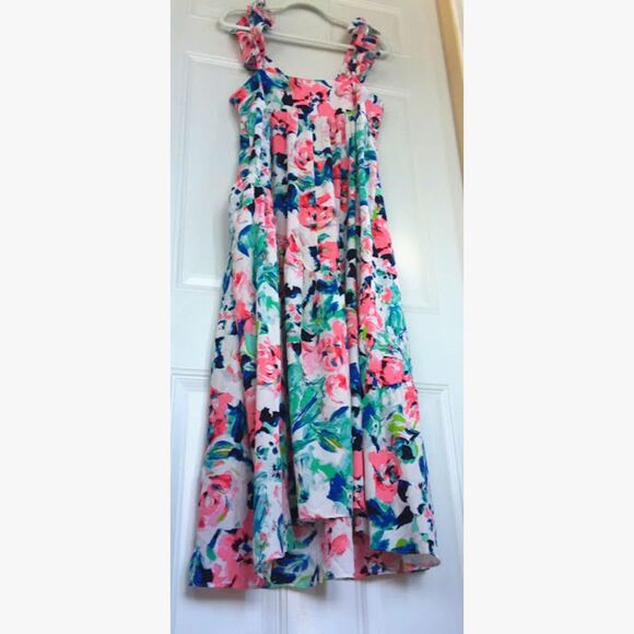 H&M Sundress Women L Summer Picnic Frill Flounce Ruffle Floral Flowy Maxi - Picture 2 of 7